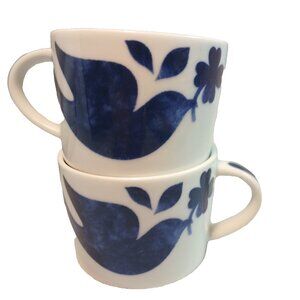 Noritake Sandefjord 2 Flat Cup Mug Bireds Doves Blue on White Porcelain